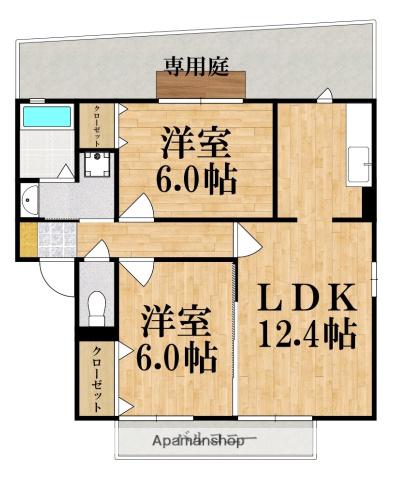 ロジュマン葛城A棟(2LDK/1階)の間取り写真