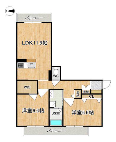 シャーメゾン青垣(2LDK/3階)の間取り写真