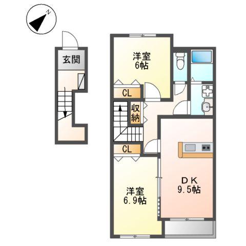ロイヤルシャトー(2DK/2階)の間取り写真
