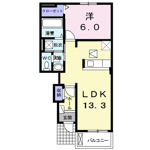 サンリット 法隆寺Ⅲ(1LDK/1階)の間取り写真