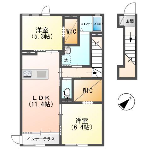 オリエンテウーノ(2LDK/2階)の間取り写真