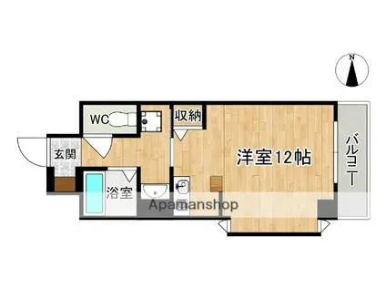 フレアコート奈良(ワンルーム/2階)の間取り写真