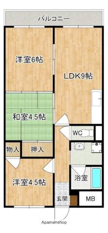 矢埜ハイツ(3LDK/2階)の間取り写真