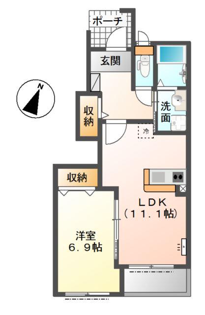 近鉄生駒線 勢野北口駅 徒歩1分 2階建 築10年(1LDK/1階)の間取り写真