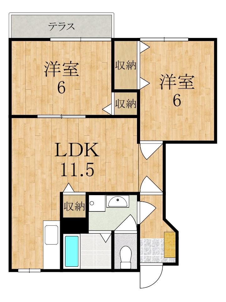 シャトーローリエC(2LDK/1階)の間取り写真