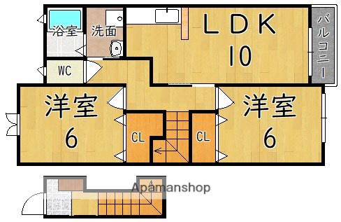 イーハトーヴ勝根B棟(2LDK/2階)の間取り写真