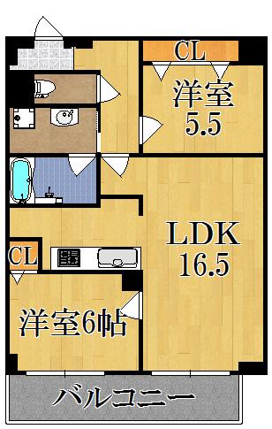 グリュックメゾン西大寺(2LDK/2階)の間取り写真