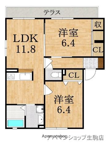 マーベラスコートII(2LDK/1階)の間取り写真