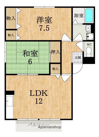 プリシェ加茂(2LDK/2階)の間取り写真