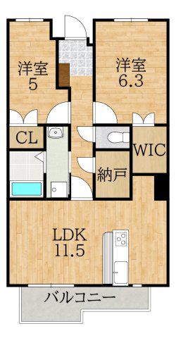 木津南パークサイドヴィレッヂ(2LDK/2階)の間取り写真