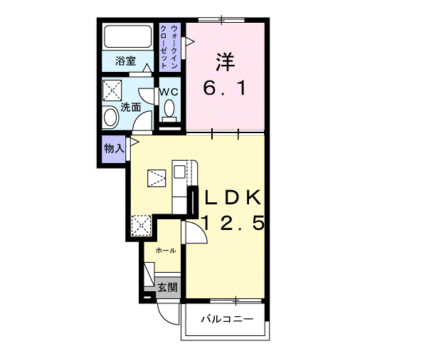 グリーンハイツ加茂Ⅱ(1LDK/1階)の間取り写真
