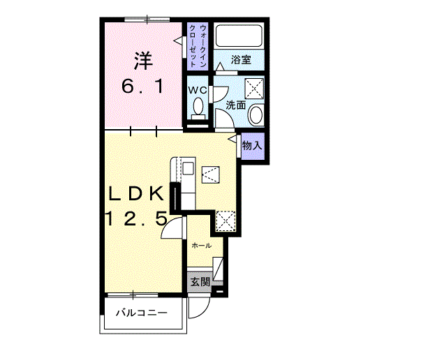 グリーンハイツ加茂Ⅱ(1LDK/1階)の間取り写真