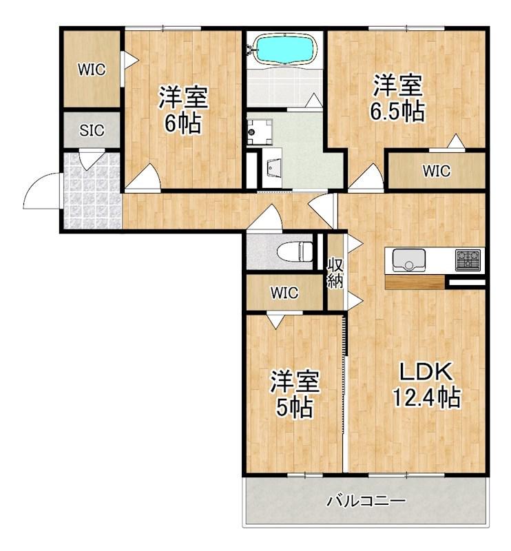 近鉄難波・奈良線 新大宮駅 徒歩18分 3階建 築1年(3LDK/3階)の間取り写真