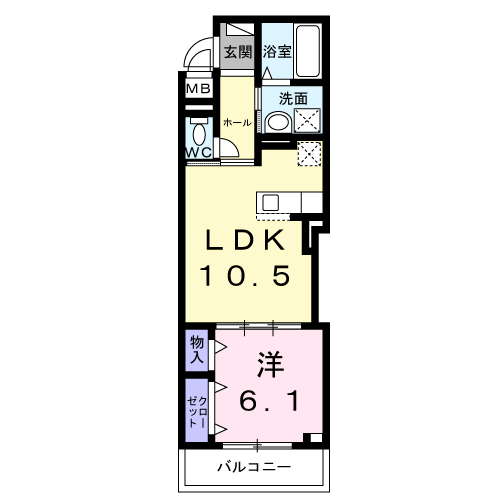SUNLIT大和郡山(1LDK/2階)の間取り写真