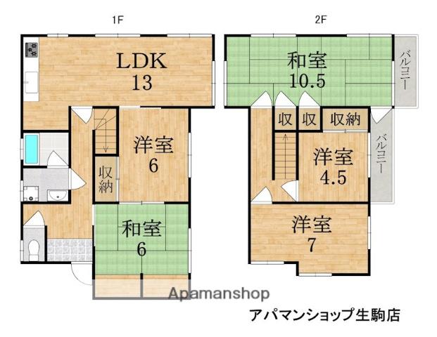 近鉄けいはんな線 生駒駅 徒歩18分 2階建 築49年(5LDK)の間取り写真