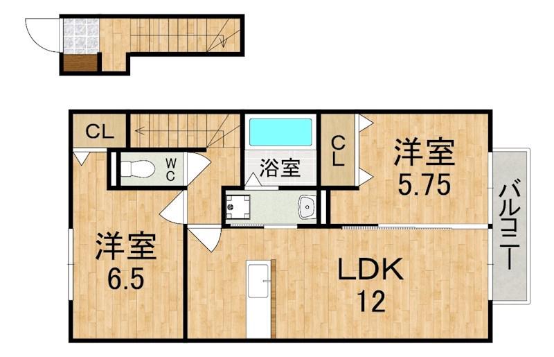 ヴィルヌーブD(2LDK/2階)の間取り写真