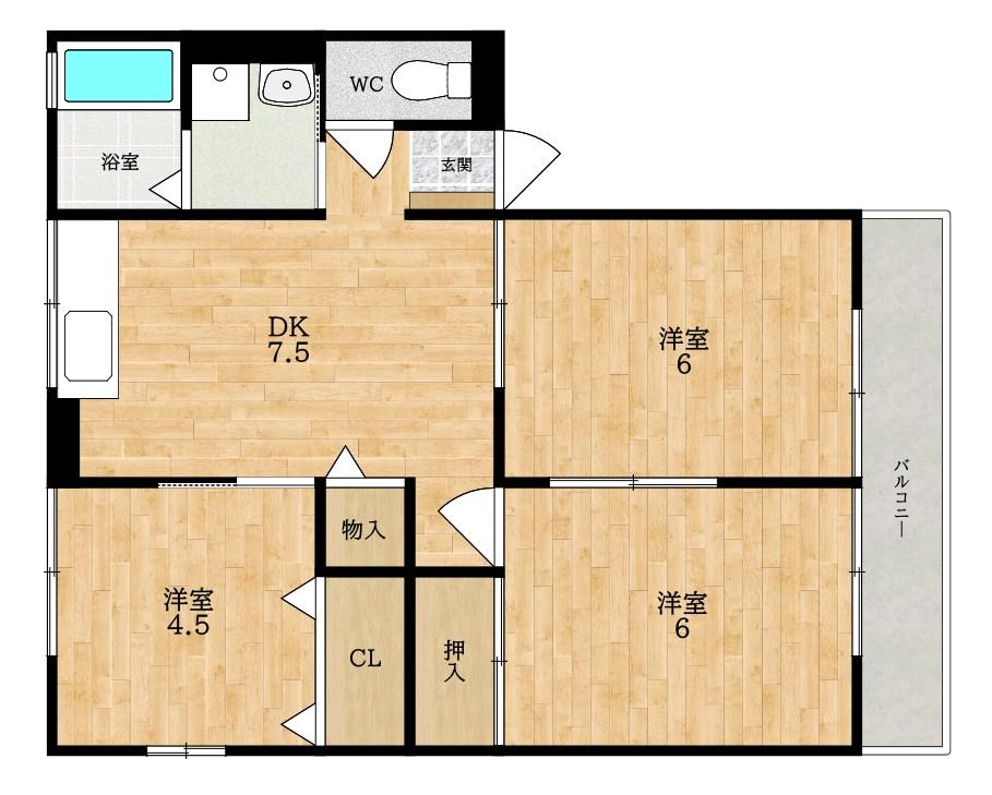 ハイム櫟 B棟(3DK/2階)の間取り写真