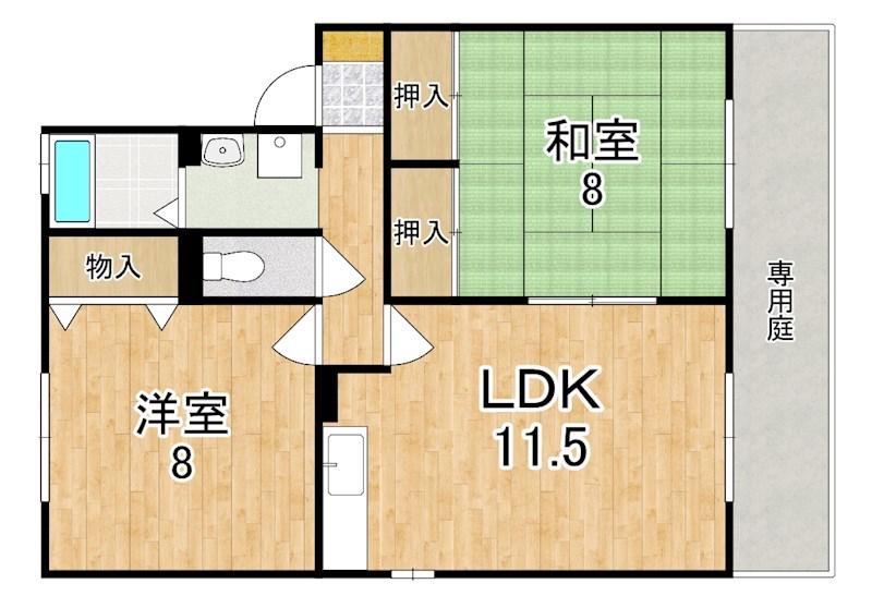 ソシアA棟(2LDK/1階)の間取り写真