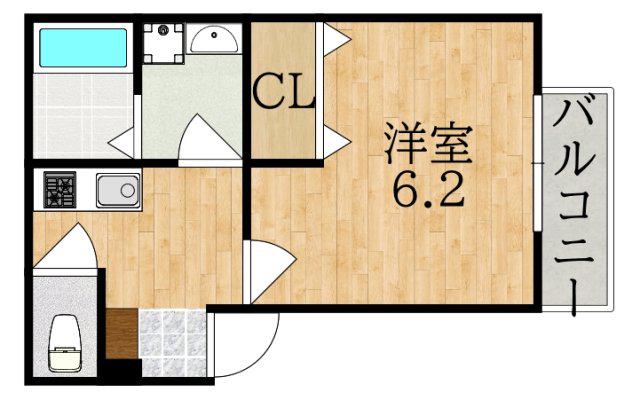 MID ウエスト(1K/2階)の間取り写真