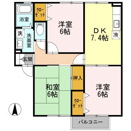 パセオ・ボナールB棟(3DK/1階)の間取り写真