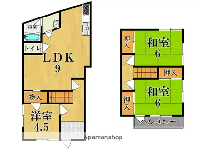 近鉄難波・奈良線 大和西大寺駅 徒歩12分 2階建 築49年(3LDK)の間取り写真