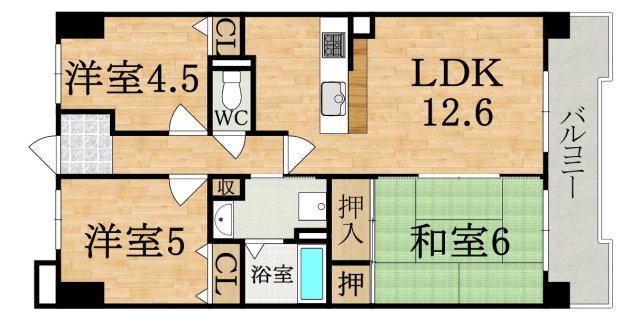 グリーンコーポ東生駒(3LDK/3階)の間取り写真