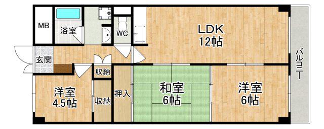 奈良パークハイツ(3LDK/9階)の間取り写真