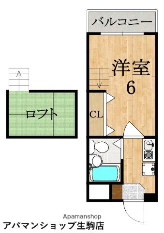 シティパレス生駒谷田町P-7(1K/3階)の間取り写真