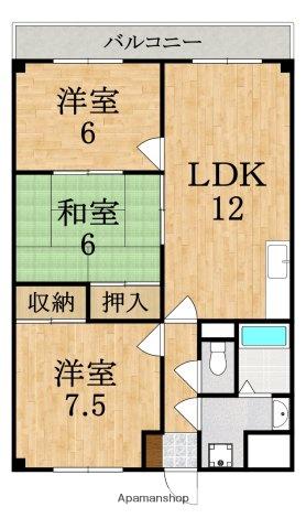 インペリアル東生駒(3LDK/6階)の間取り写真