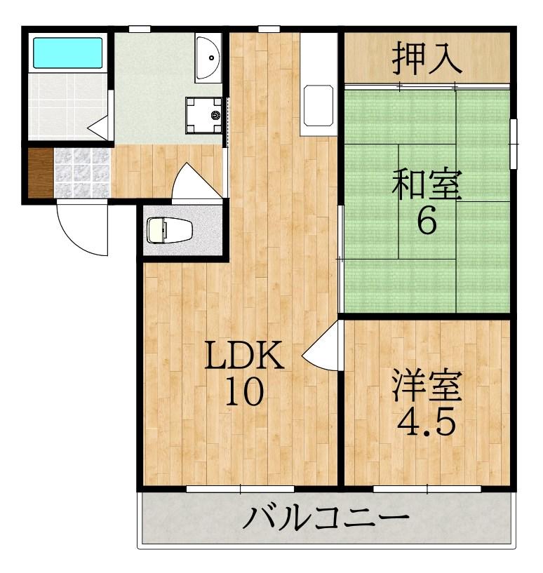 シャルム赤膚I(2LDK/2階)の間取り写真