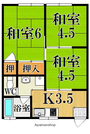 近鉄橿原線 西ノ京駅 徒歩10分 2階建 築48年(3K/2階)の間取り写真