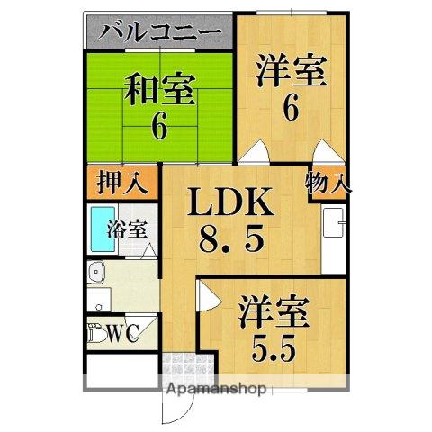 サンライズ生駒(3DK/2階)の間取り写真