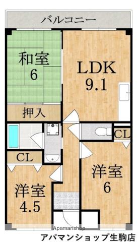 ジュネス東生駒(3LDK/2階)の間取り写真