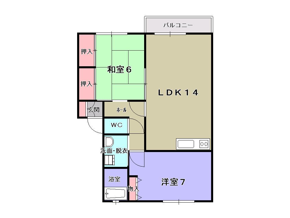 サニーソシアB棟(2LDK/2階)の間取り写真