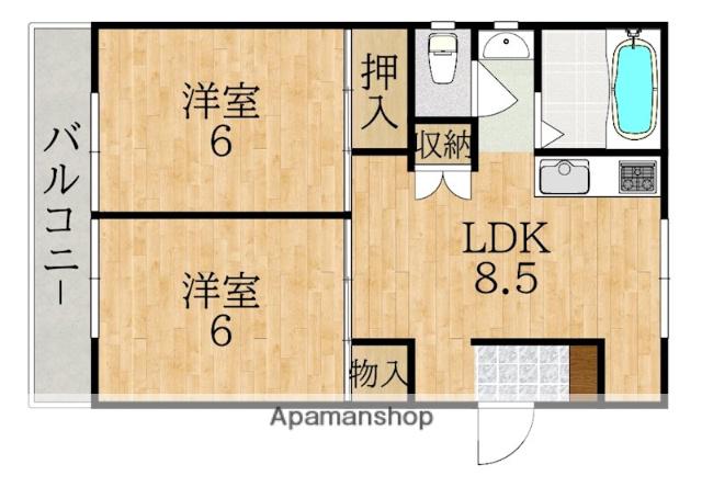 あやめ池ハイツA棟(2LDK/3階)の間取り写真