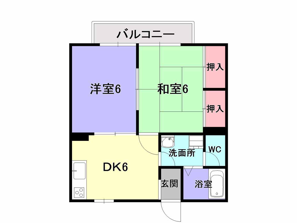 ラフィーネ生駒(2DK/1階)の間取り写真