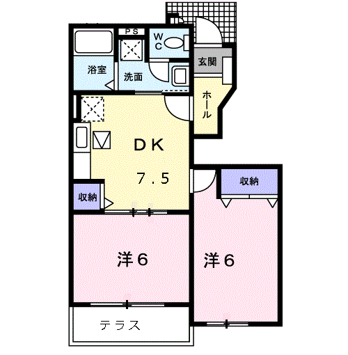 ヴェルドミール3(2DK/1階)の間取り写真