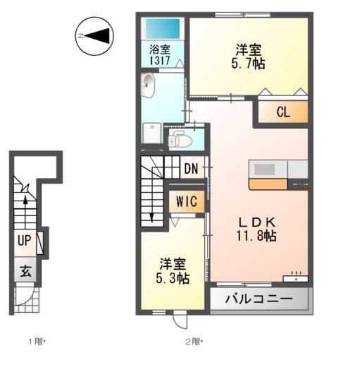 コンフォース(2LDK/2階)の間取り写真