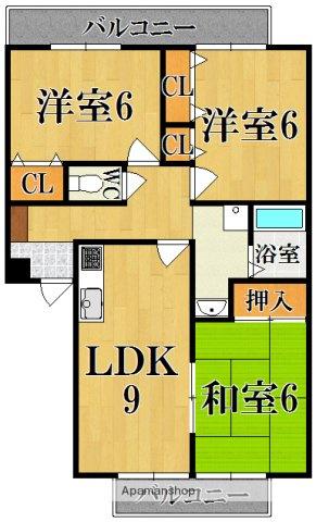 エミネンス朱雀(3DK/1階)の間取り写真