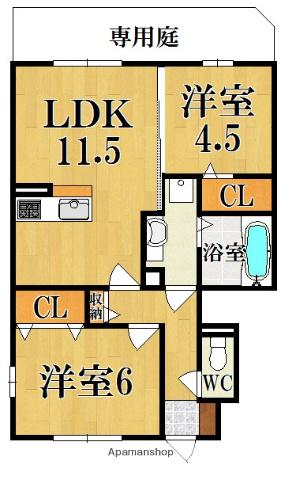 カーサ平松(2LDK/1階)の間取り写真