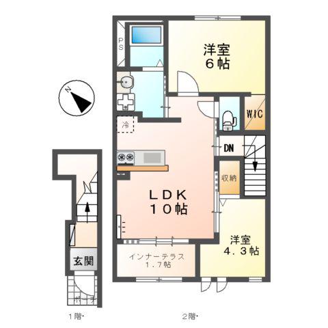 エスポワール(2LDK/2階)の間取り写真