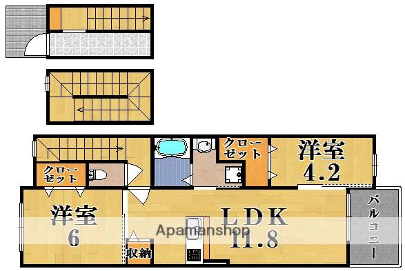 グレイス ナラヤマ(2LDK/3階)の間取り写真
