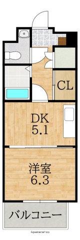 木津南パークサイドヴィレッヂ(1DK/5階)の間取り写真