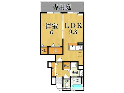 D-ROOM菅原町(1LDK/1階)の間取り写真