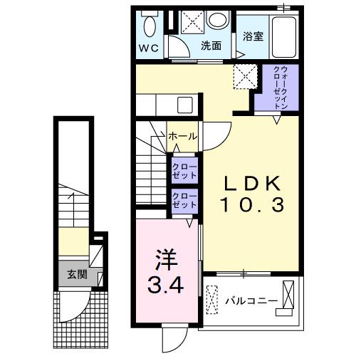 フィオーレ(1LDK/2階)の間取り写真