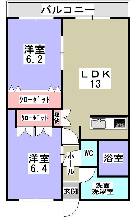 ヒルトップ・テラス(2LDK/2階)の間取り写真