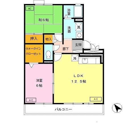 リビングタウン梅美台B棟(2LDK/2階)の間取り写真