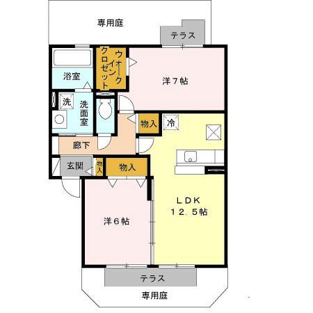 メゾンプレミールA棟(2LDK/1階)の間取り写真