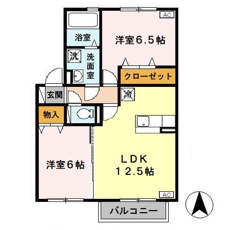グラフォートⅡ Ⅱ(2LDK/2階)の間取り写真