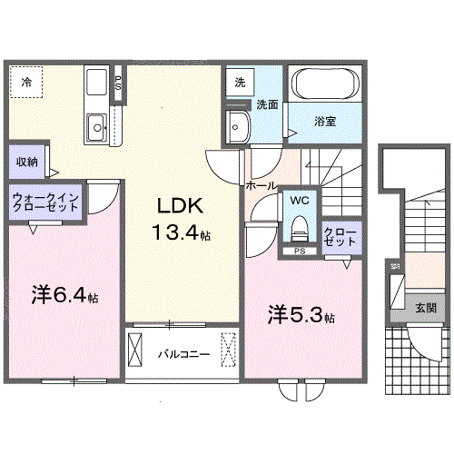 カーサリンドペロー1(2LDK/2階)の間取り写真